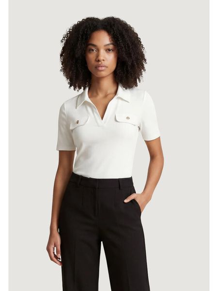 Morgan Polo 251-DROSSO Biały Regular Fit. Białe koszulki polo Morgan, l, bez wzorów, z syntetyku, bez kołnierzyka, bez ramiączek. Za 130.99 zł.
