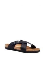 Comfortfusse Skórzane klapki w kolorze czarnym rozmiar: 44. Czarne klapki Comfortfüße, bez wzorów, z otwartym noskiem, bez obcasa. Za 252.99 zł.