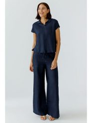 Oui Lniane spodnie w kolorze granatowym rozmiar: 36. Niebieskie spodnie materiałowe Oui, na co dzień, bez wzorów, ze lnu. Za 214.95 zł.