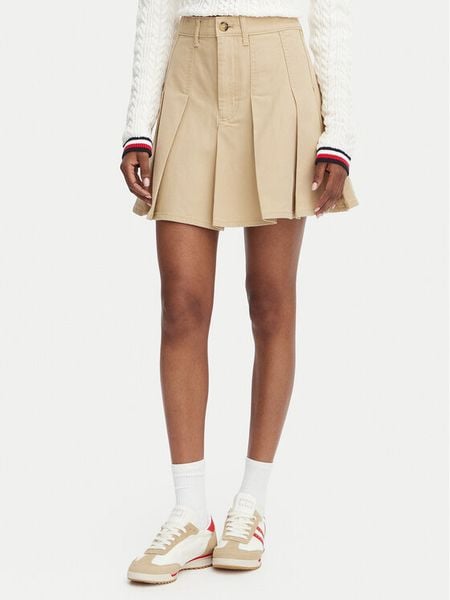 Tommy Jeans Spódnica plisowana DW0DW23149 Beżowy Regular Fit. Brązowe spódnice Tommy Jeans, xxs, bez wzorów, z bawełny, plisowane. Za 369.99 zł.