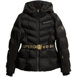 Damska kurtka puchowa Superdry Luxe. Czarne kurtki narciarskie Superdry, m, bez wzorów, z materiału, bez kaptura, narciarskie. Za 1,459.20 zł.