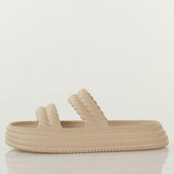 Beżowe lekkie piankowe klapki damskie DiA 51-001. Brązowe klapki DiA, bez wzorów, z dresówki, bez obcasa, na platformie. Za 59.00 zł.