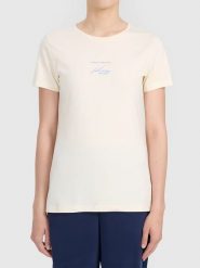 4F Koszulka w kolorze kremowym rozmiar: S. Brązowe bluzki 4f, s, bez wzorów, z bawełny, bez kołnierzyka, bez ramiączek. Za 43.88 zł.