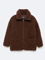Bluza damska z imitacji baranka brązowa Anabela 804. Brązowe bluzy Big Star, l, z aplikacjami, z dzianiny, bez kaptura. Za 299.99 zł.