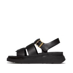 Klapki na koturnie w stylu rybaka damskie FitFlop Gen-FF. Czarne klapki FIT FLOP, bez wzorów, bez obcasa, na koturnie. Za 736.00 zł.