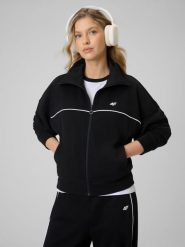 4F Bluza dresowa regular bez kaptura damska - czarna XL. Czarne bluzy 4f, xl, bez wzorów, z bawełny, bez kaptura. Za 179.99 zł.