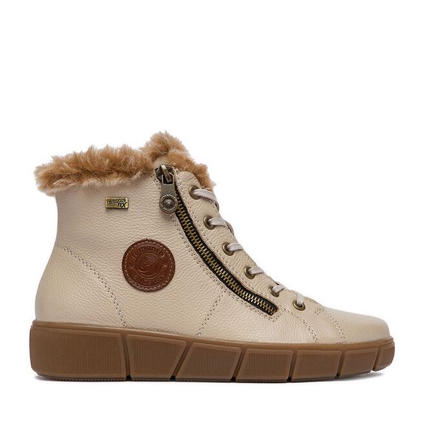 Trzewiki Remonte. Brązowe botki Remonte, bez wzorów, bez obcasa, na płaskiej podeszwie, bez zapięcia. Za 439.99 zł.