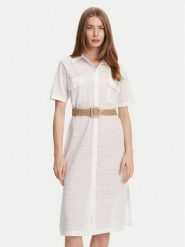 Selmark Sukienka koszulowa BC133 Biały Regular Fit. Białe sukienki Selmark, m, bez wzorów, z bawełny, bez kołnierzyka, bez ramiączek, koszulowe. Za 229.99 zł.