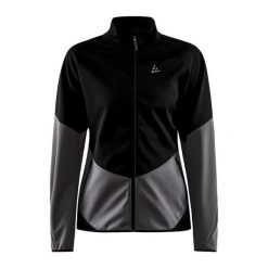 Damska wiatrówka Craft Glide. Czarne kurtki sportowe Craft, bez wzorów, z softshellu, bez kaptura, na fitness i siłownię. W wyprzedaży za 261.25 zł.