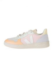 Veja Skórzane sneakersy "V 10" w kolorze pomarańczowo-jasnoróżowym ze wzorem rozmiar: 38. Białe trampki Veja, bez wzorów, bez zapięcia. Za 461.21 zł.