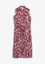 Sukienka koszulowa z lejącej wiskozy. Czerwone sukienki bonprix, bez wzorów, z wiskozy, bez kołnierzyka, bez ramiączek, midi, dopasowane. Za 112.99 zł.