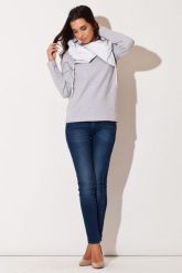 Szara Bluza z Kontrastowym Kołnierzem. Szare bluzy Katrus, l, bez wzorów, z bawełny, bez kaptura. Za 189.00 zł.
