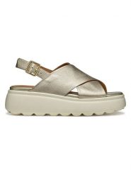 Geox Skórzane sandały "Spherica EC4" w kolorze złotym na koturnie rozmiar: 38. Żółte sandały Geox, bez wzorów, z otwartym noskiem, bez obcasa, na koturnie, bez zapięcia. Za 257.14 zł.