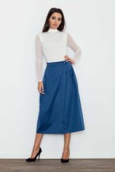 Niebieska Spódnica Trapezowa Midi z Kieszeniami. Niebieskie spódnice Figl, xl, bez wzorów, z elastanu, midi, trapezowe. Za 199.00 zł.