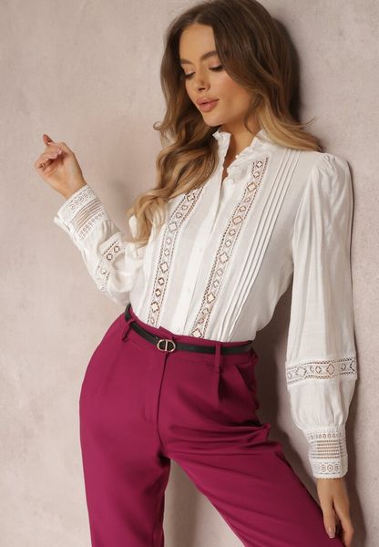 Biała Koszula ze Stójką i Koronką Phaeninca. Białe koszule Renee, l, bez wzorów, z koronki, eleganckie, bez kołnierzyka, bez ramiączek. Za 129.99 zł.