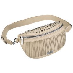 Beżowa saszetka damska wykonana ze skóry ekologicznej, ozdobiona ćwiekami - Peterson. Brązowe torby na ramię Peterson, bez wzorów, ze skóry ekologicznej, bez dodatków. Za 71.99 zł.