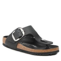 Japonki Birkenstock. Czarne klapki Birkenstock, bez wzorów, bez obcasa. Za 399.99 zł.