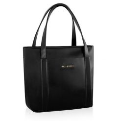 Shopperka damska BETLEWSKI BTF-08 CZARNY. Czarne shopper Betlewski, bez wzorów, ze skóry ekologicznej, bez dodatków. Za 109.99 zł.