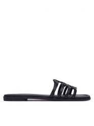 Tommy Hilfiger Klapki Th Script Flat Mule Lth FW0FW09368 Czarny. Czarne klapki TOMMY HILFIGER, bez wzorów, ze skóry, bez obcasa. Za 409.99 zł.