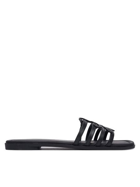 Tommy Hilfiger Klapki Th Script Flat Mule Lth FW0FW09368 Czarny. Czarne klapki TOMMY HILFIGER, bez wzorów, ze skóry, bez obcasa. Za 409.99 zł.