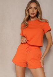 Pomarańczowe Dresowe Szorty z Bawełny z Kieszeniami Galierania. Brązowe szorty Renee, bez wzorów, z bawełny, eleganckie. Za 54.99 zł.