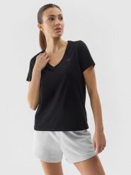 4F T-shirt gładki damski - czarny M. Czarne t-shirty 4f, m, bez wzorów, z bawełny, bez kołnierzyka, bez ramiączek. W wyprzedaży za 29.99 zł.