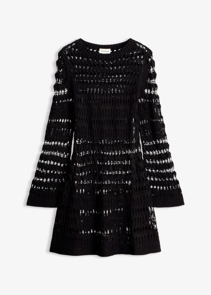 Sukienka szydełkowa. Czarne sukienki bonprix, bez wzorów, eleganckie, bez kołnierzyka, bez ramiączek. Za 139.99 zł.