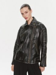 MAX&Co. Kurtka skórzana Ugolina Czarny Regular Fit. Czarne kurtki MAX&Co., bez wzorów, ze skóry, bez kaptura. Za 1,999.00 zł.