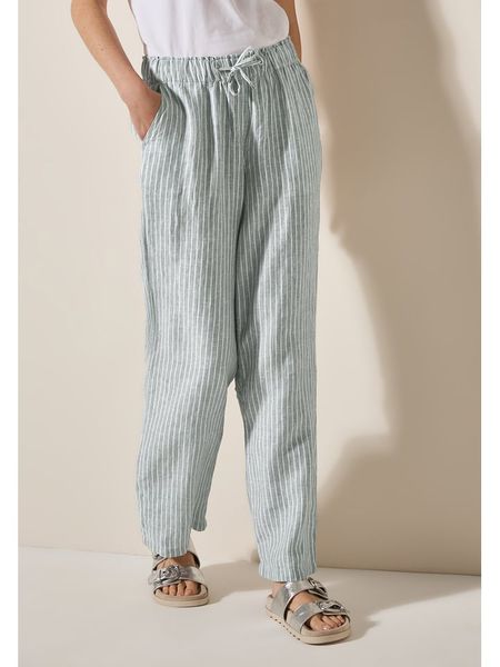 Cecil Lniane spodnie w kolorze miętowo-białym rozmiar: L. Zielone spodnie materiałowe Cecil, l, bez wzorów, ze lnu, z podwyższonym stanem. Za 135.49 zł.