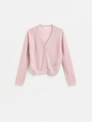 Kardigan z dodatkiem wełny - pastelowy róż. Czerwone kardigany Reserved, l, bez wzorów, z dzianiny. Za 139.99 zł.