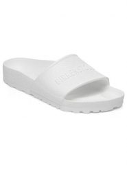 Birkenstock Klapki "Barbados" w kolorze białym rozmiar: 38. Białe klapki Birkenstock, bez wzorów, z otwartym noskiem, bez obcasa. Za 113.99 zł.