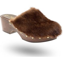 KLAPKI REY Weekend Max Mara. Brązowe klapki Weekend Max Mara, bez wzorów, ze skóry, bez obcasa, na obcasie. Za 1,199.40 zł.