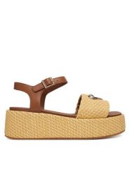 LOVE MOSCHINO Sandały JA16127I0OJR610B Beżowy. Brązowe sandały Love Moschino, bez wzorów, z materiału, bez obcasa, na koturnie, bez zapięcia. Za 939.99 zł.