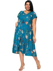 Aller Simplement Sukienka w kolorze niebieskim rozmiar: 42/44. Niebieskie sukienki Aller Simplement, bez wzorów, z bawełny, bez kołnierzyka, bez ramiączek, midi. Za 86.99 zł.