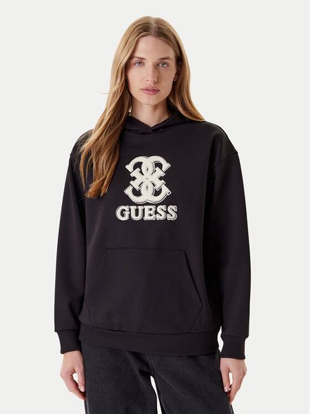 Guess Bluza V5YQ01 KCX22 Czarny Regular Fit. Czarne bluzy Guess, m, z aplikacjami, z syntetyku, bez kaptura. Za 249.99 zł.