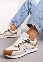 Beżowe Sznurowane Sneakersy z Cholewką przed Kostkę Noleta. Brązowe obuwie sportowe Renee, przed kostkę, bez zapięcia. Za 79.99 zł.