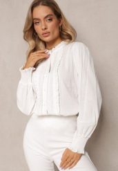 Biała Bawełniana Koszula z Koronką Raymonilla. Białe koszule Renee, s, bez wzorów, z bawełny, bez kołnierzyka, bez ramiączek. Za 79.99 zł.
