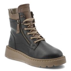 Czarne Botki Rieker Ocieplane Buty Damskie. Czarne botki Rieker, bez wzorów, z materiału, bez obcasa, bez zapięcia. Za 382.99 zł.
