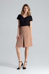 Brązowa Midi Spódnica w Kształcie Litery A z Kontrafałdą. Brązowe spódnice Figl, m, bez wzorów, z materiału, midi, trapezowe. Za 199.00 zł.