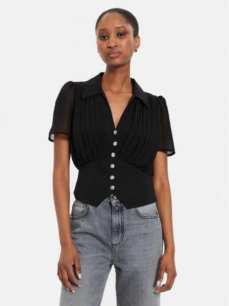 Morgan Bluzka 242-OPLIA Czarny Regular Fit. Czarne bluzki Morgan, bez wzorów, z syntetyku, bez kołnierzyka, bez ramiączek. Za 159.99 zł.