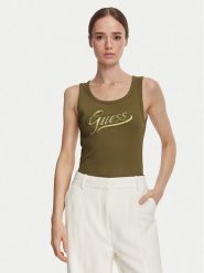 Guess Top W6YP30 K4380 Khaki Slim Fit. Brązowe topy Guess, s, z aplikacjami, z syntetyku, bez kołnierzyka, bez ramiączek. Za 194.99 zł.
