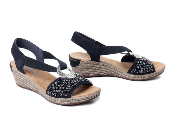 RIEKER 62451-14 blue, sandały damskie. Niebieskie sandały Rieker, bez wzorów, z gumy, bez obcasa, bez zapięcia. Za 223.93 zł.