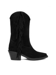 Badura Kowbojki EO-CHANA-5036 Czarny. Czarne botki Badura, bez wzorów, ze skóry, bez obcasa, na słupku, bez zapięcia. Za 429.99 zł.