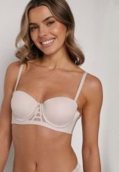 Beżowy Gładki Biustonosz Balkonetka Dalilin. Brązowe biustonosze Born2be, bez wzorów. Za 39.99 zł.