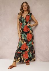Czarna Kopertowa Sukienka Maxi z Wiskozy z Gumkami w Talii Leamone. Czarne sukienki Renee, na imprezę, l, bez wzorów, z wiskozy, bez kołnierzyka, bez ramiączek, maxi, kopertowe. Za 54.99 zł.