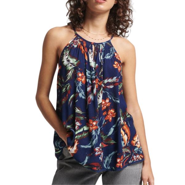 Bluzka sportowa damska SuperDry Vintage Beach Cami Top. Niebieskie koszulki sportowe Superdry, bez wzorów, z wiskozy, bez ramiączek. W wyprzedaży za 126.85 zł.