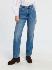 Jeansy straight - niebieski. Niebieskie jeansy Sinsay, l, bez wzorów, z podwyższonym stanem. Za 79.99 zł.