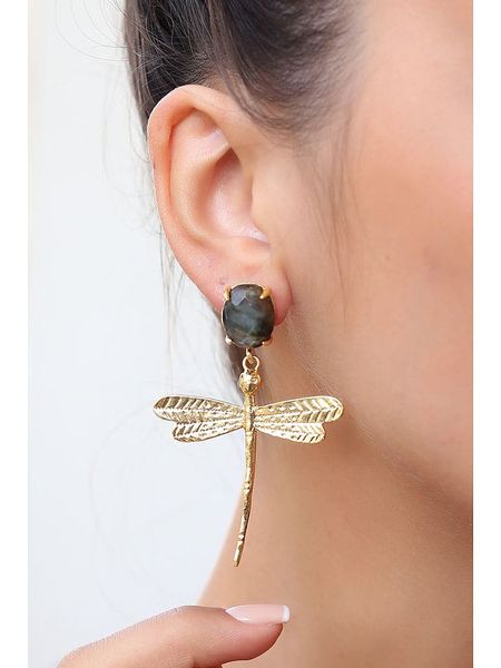 L'Atelier de Gaia Pozłacane kolczyki z labradorytem rozmiar: onesize. Szare kolczyki L'Atelier de Gaia, z labradorytem, pozłacane. Za 65.85 zł.