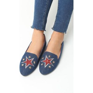 Niebieskie Lordsy Virgo. Niebieskie lordsy Born2be, bez wzorów, z denimu, bez obcasa, na płaskiej podeszwie, bez zapięcia. Za 39.99 zł.