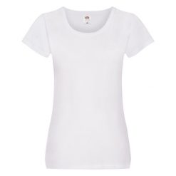 Oryginalny Gładki T-shirt Dla Kobiet. Białe t-shirty FRUIT OF THE LOOM, xl, bez wzorów, bez kołnierzyka, bez ramiączek. Za 40.99 zł.